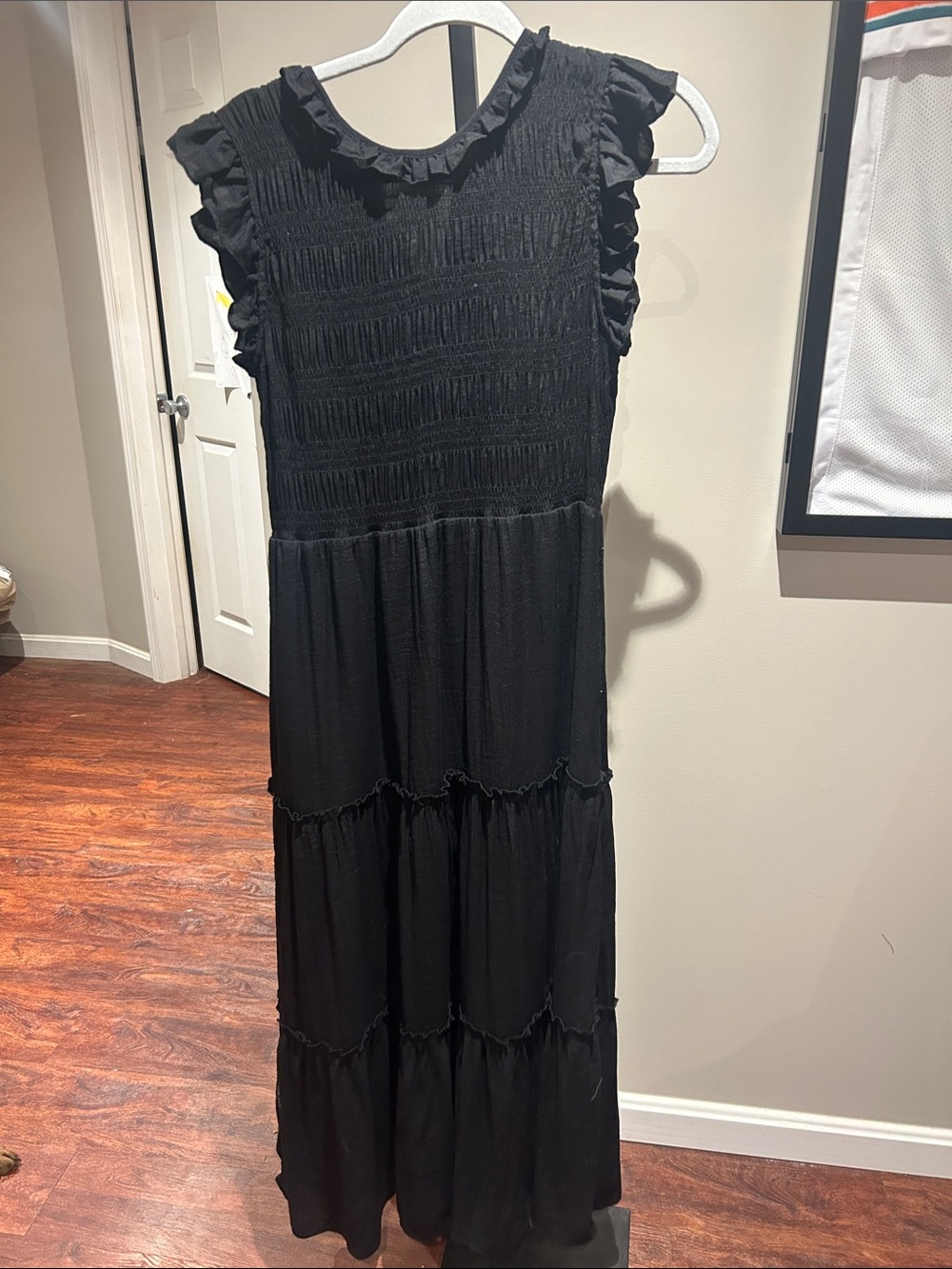 Nanette Lepore Black Ruffled Tiered Maxi Dress with Smocked Bodice